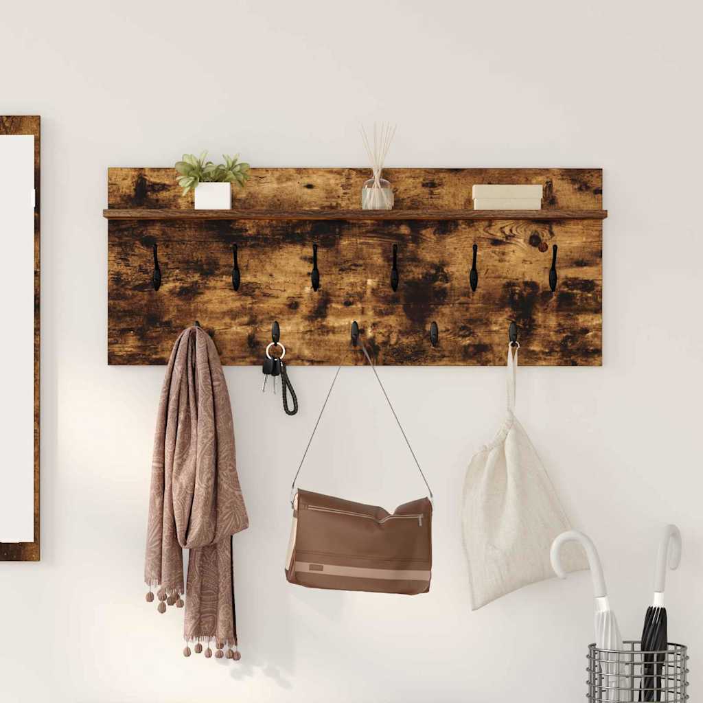 vidaXL Wall-Mounted Coat Rack Wall-Mounted Smoked Oak 100 x 40 x 12 cm 1