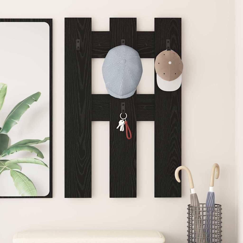vidaXL Wall-Mounted Coat Rack Wall-Mounted Black Oak 65 x 3 x 100 cm 1