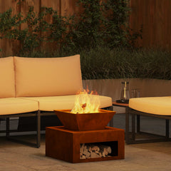 Fire Pit 50 x 50 x 40 cm Steel Weathering steel Compact top