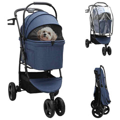 Folding Pet Stroller Adjustable 81 x 47 x 99 cm Polyester Blue 3 wheels