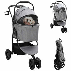 Folding Pet Stroller Adjustable 81 x 47 x 99 cm Polyester Grey 3 wheels