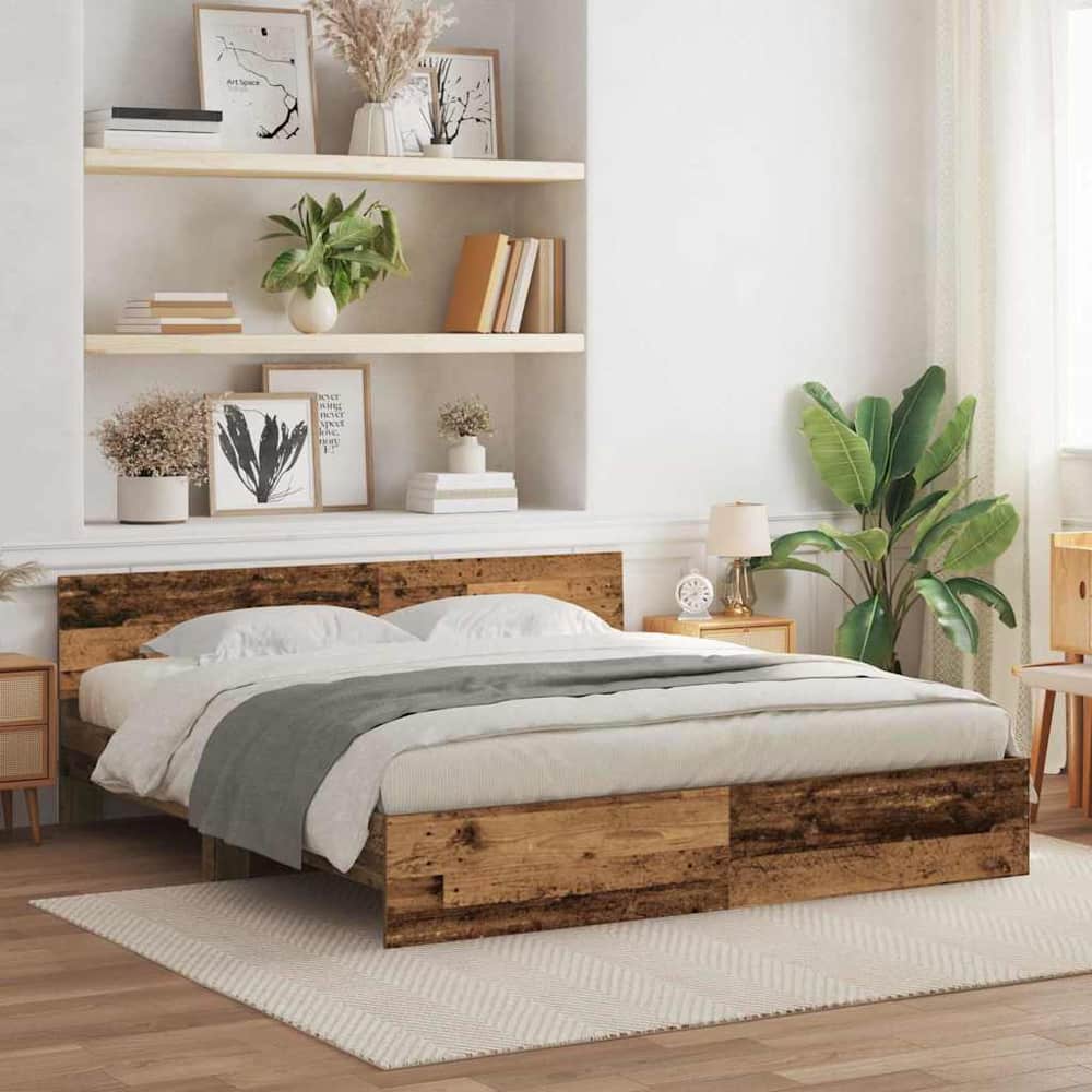 Bed Frame with Headboard Engineered wood Old Wood 180 x 200 cm