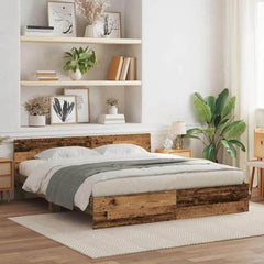Bed Frame with Headboard Engineered wood Old Wood 180 x 200 cm