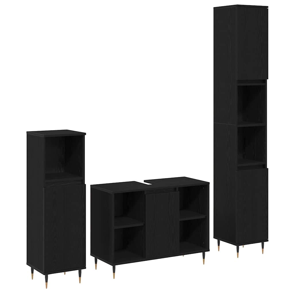 3 Piece Bathroom Furniture Set Engineered Wood Black oak