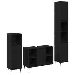 3 Piece Bathroom Furniture Set Engineered Wood Black oak