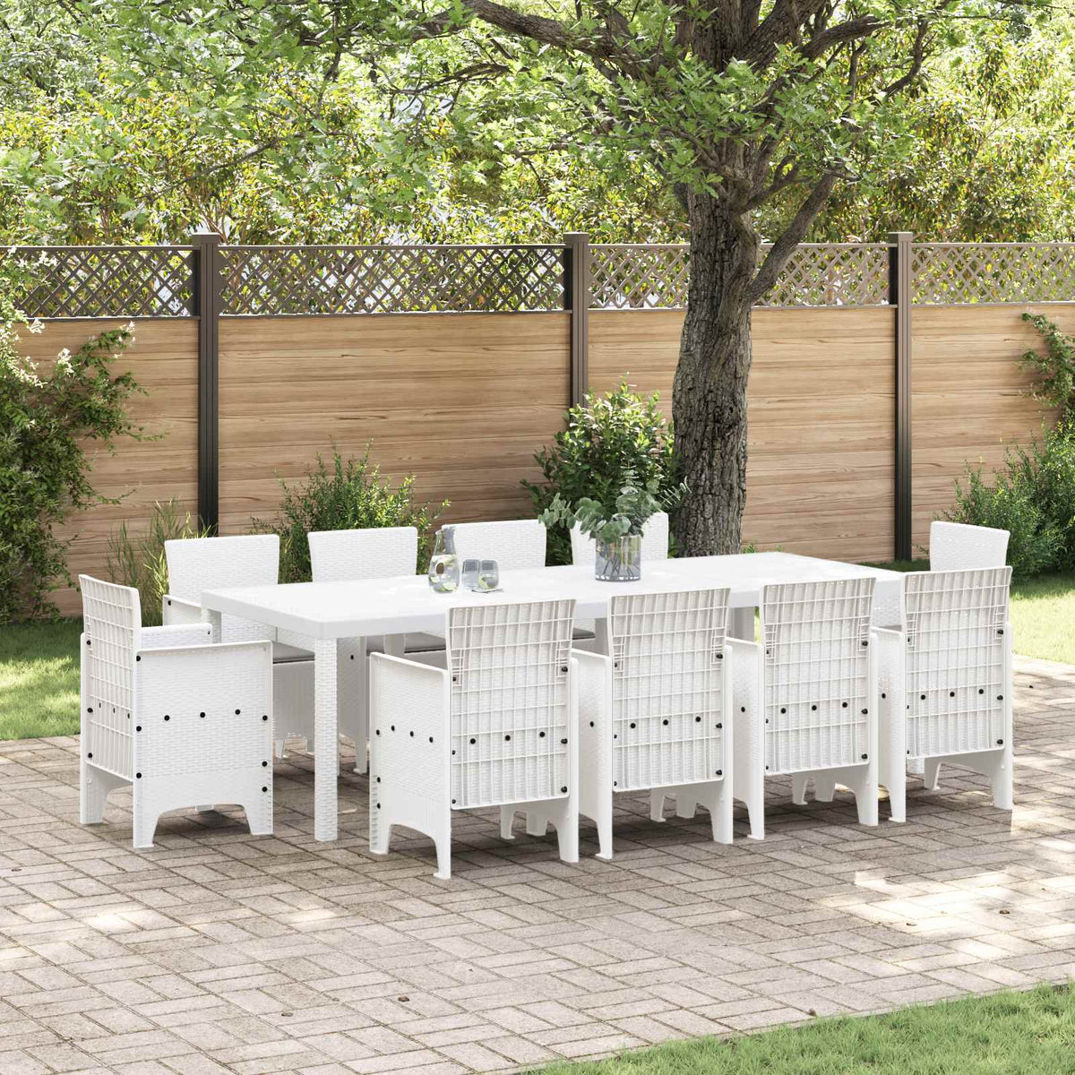 Garden Dining Set 9 pcs Polypropylene White Light grey 10-Seater