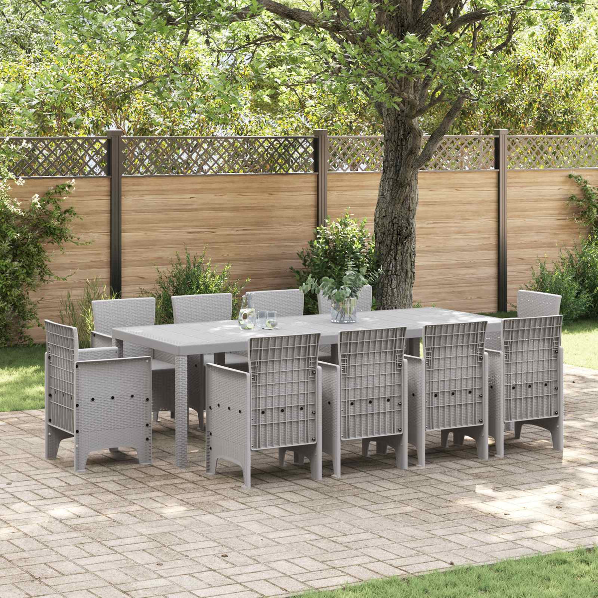 Garden Dining Set 9 pcs Polypropylene Light grey without cushion 10-Seater