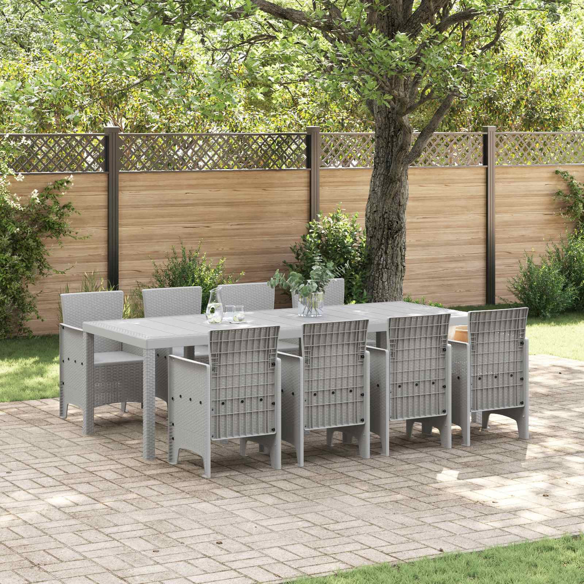 Garden Dining Set 9 pcs Polypropylene White without cushion 8-Seater