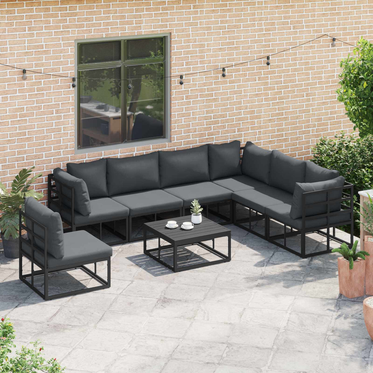 Garden Sofa Set 7 pcs Black Aluminium without table