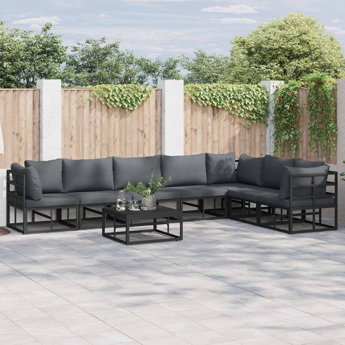 Garden Sofa Set 7 pcs Black Aluminium with table