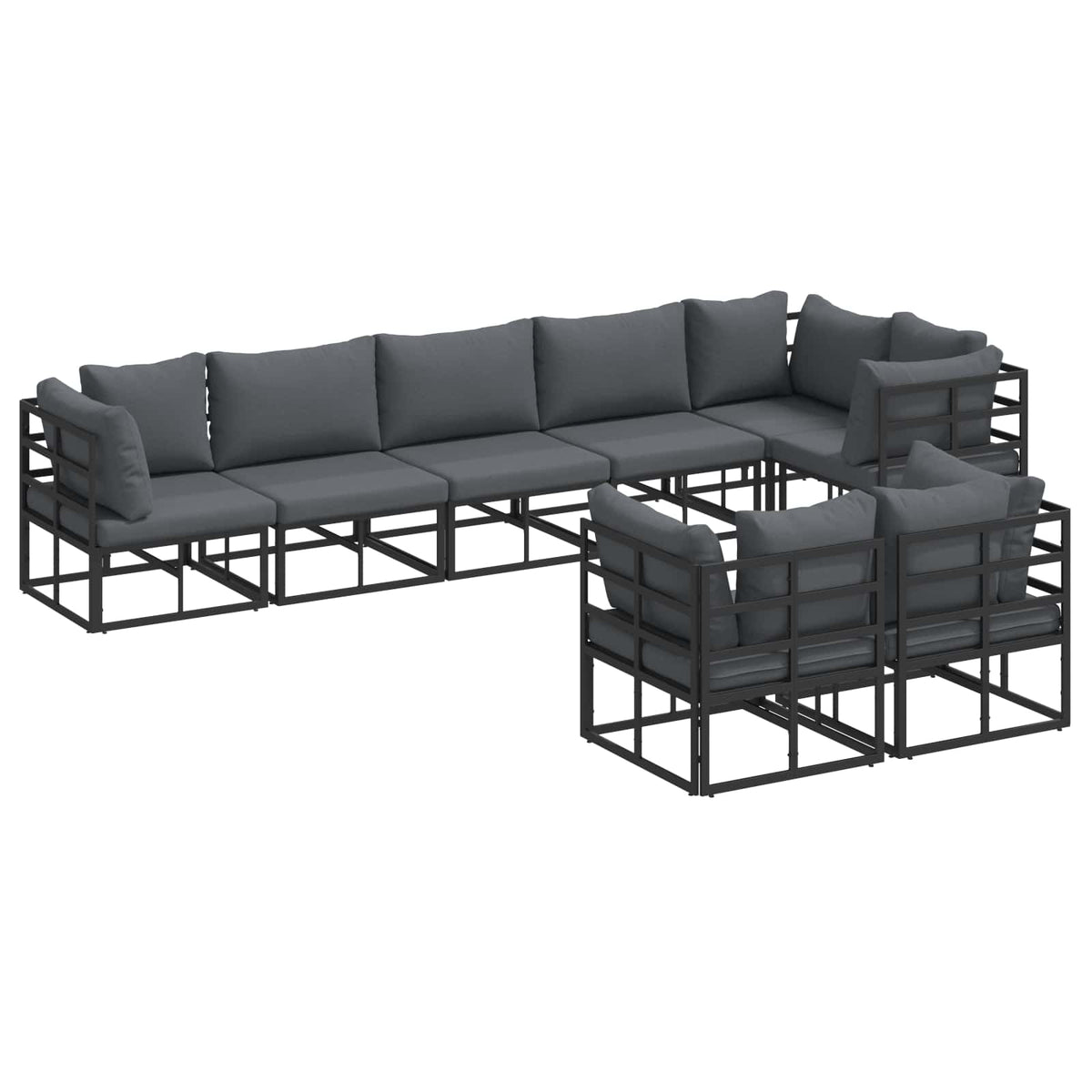 Garden Sofa Set 8 pcs Black Aluminium without table