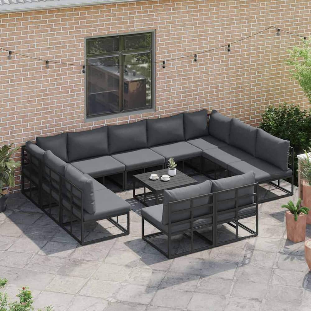 Garden Sofa Set 11 pcs Black Aluminium without table