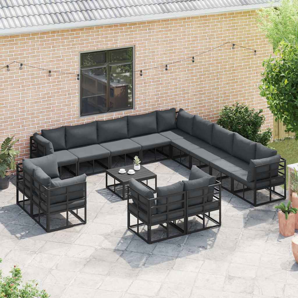 Garden Sofa Set 13 pcs Black Aluminium without table