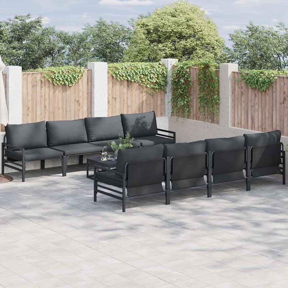 vidaXL Garden Sofa Set 9 pcs Black Steel 1