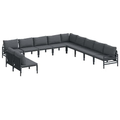 Garden Sofa Set 11 pcs Black Steel without table