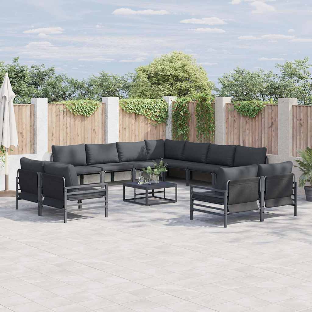 Garden Sofa Set 11 pcs Black Steel without table