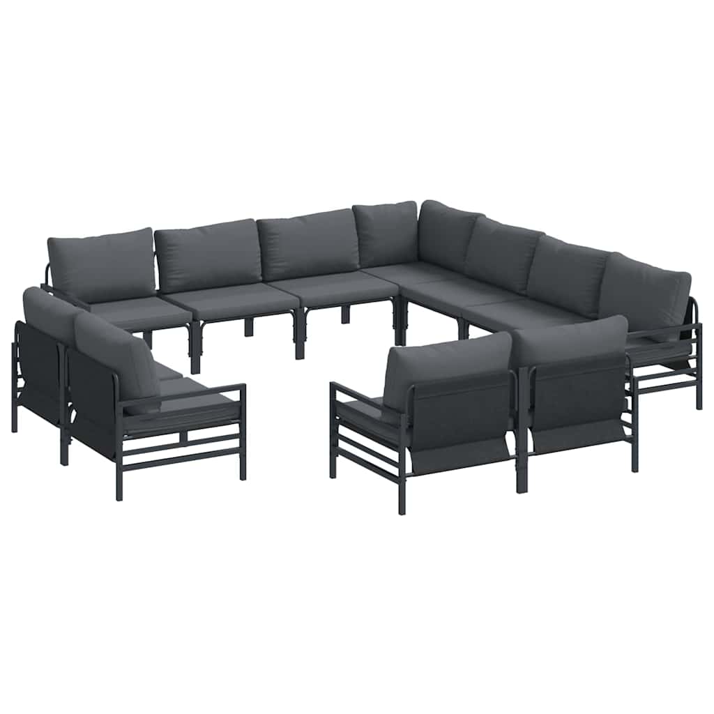 Garden Sofa Set 11 pcs Black Steel without table