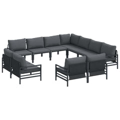 Garden Sofa Set 11 pcs Black Steel without table
