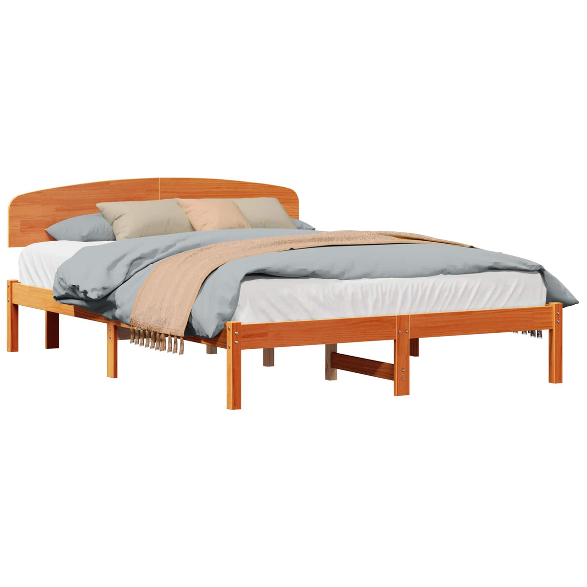 Bed Frame with Headboard Solid Pine Wood Length 200 cm Wax Brown 140 cm