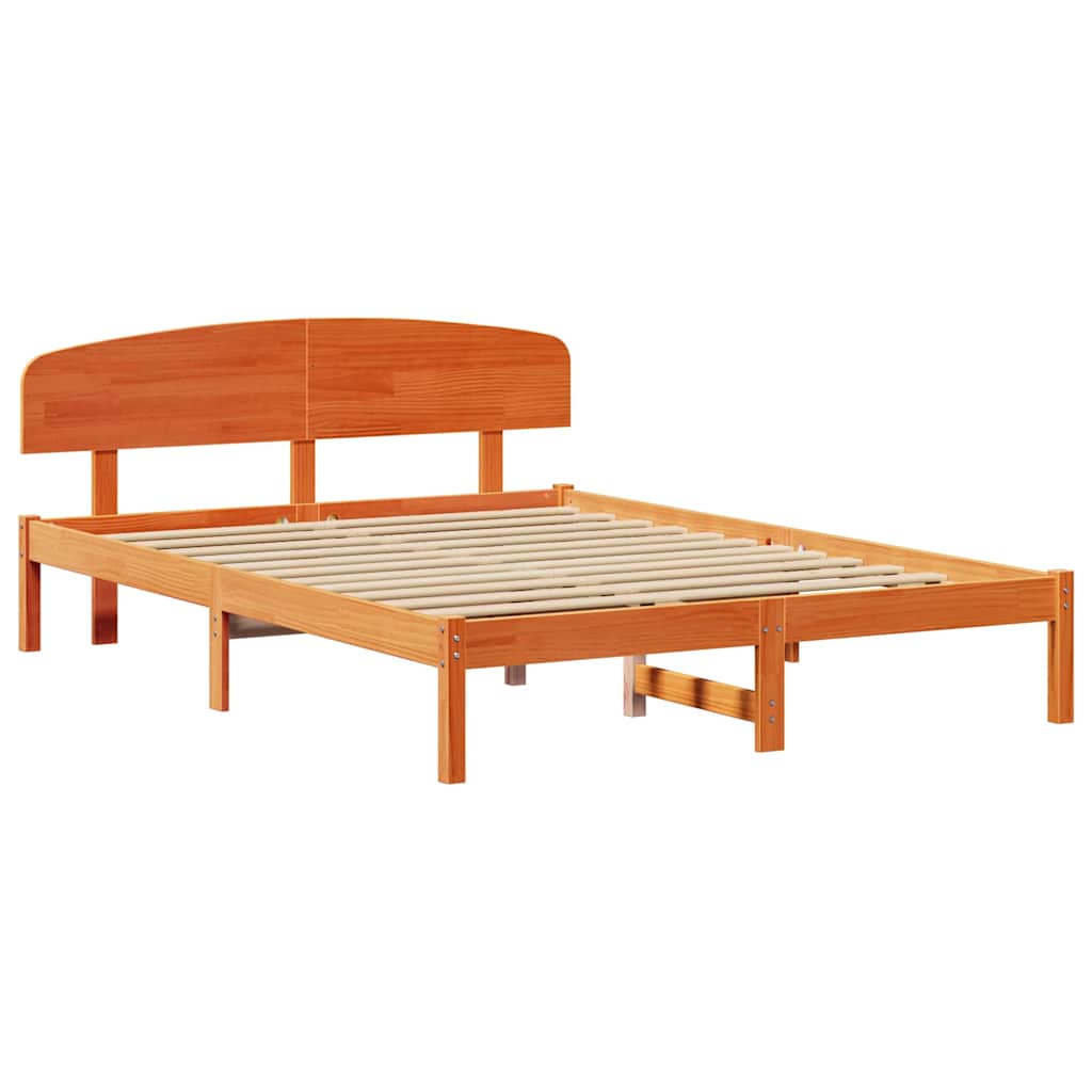 Bed Frame with Headboard Solid Pine Wood Length 200 cm Wax Brown 140 cm