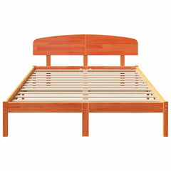 Bed Frame with Headboard Solid Pine Wood Length 200 cm Wax Brown 140 cm