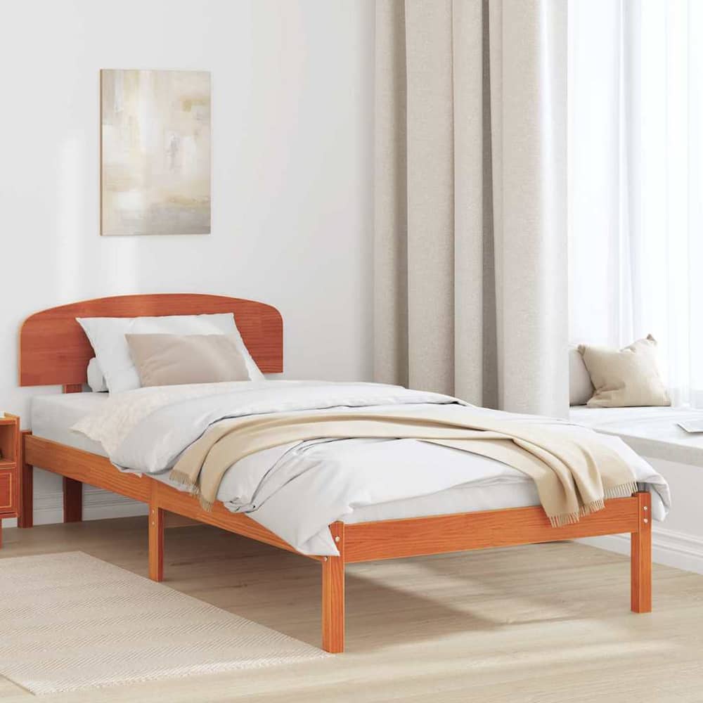 Bed Frame Headboard Solid Pine Wood Length Wax brown