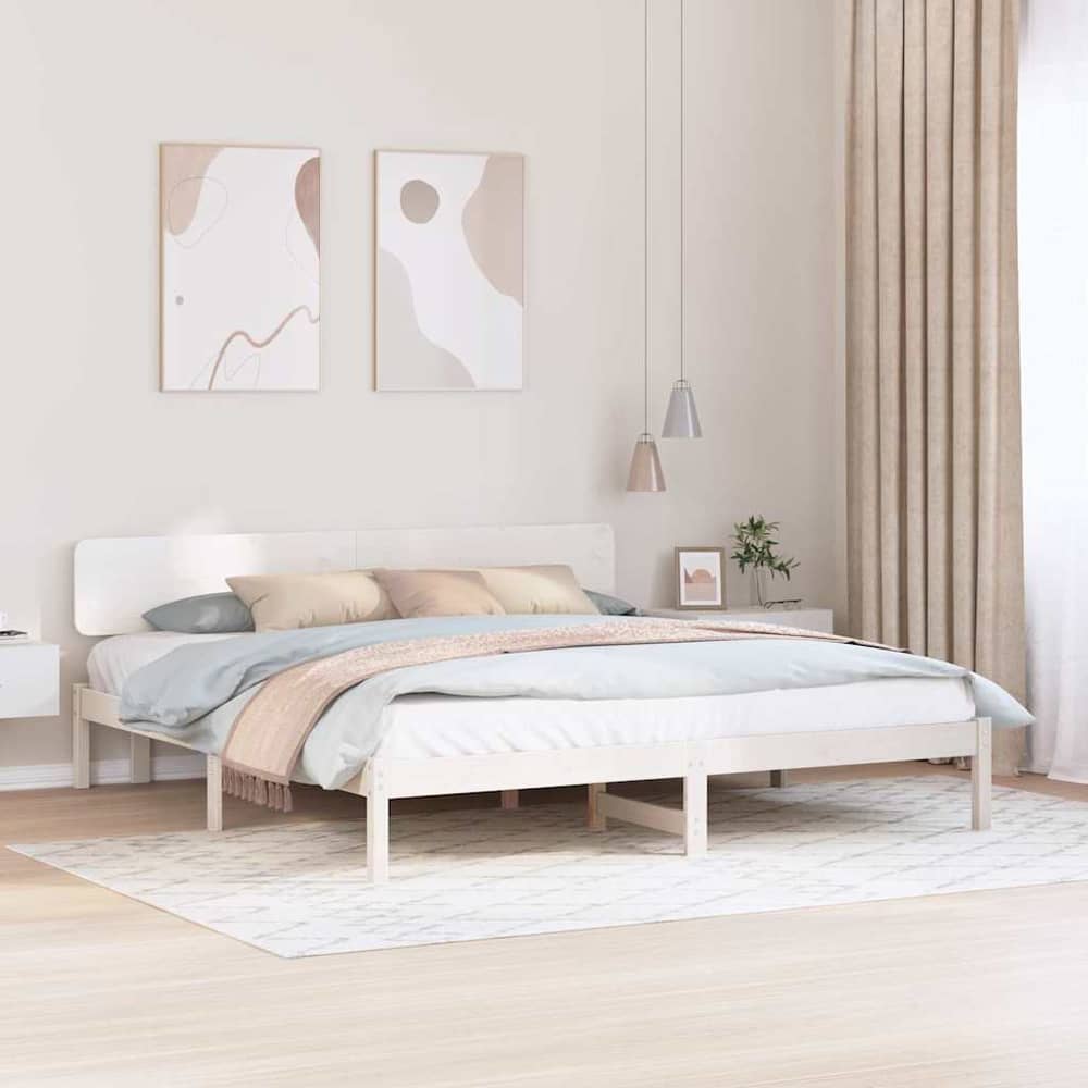 Bed Frame with Headboard Solid Pine Wood Length 200 cm White 180 cm