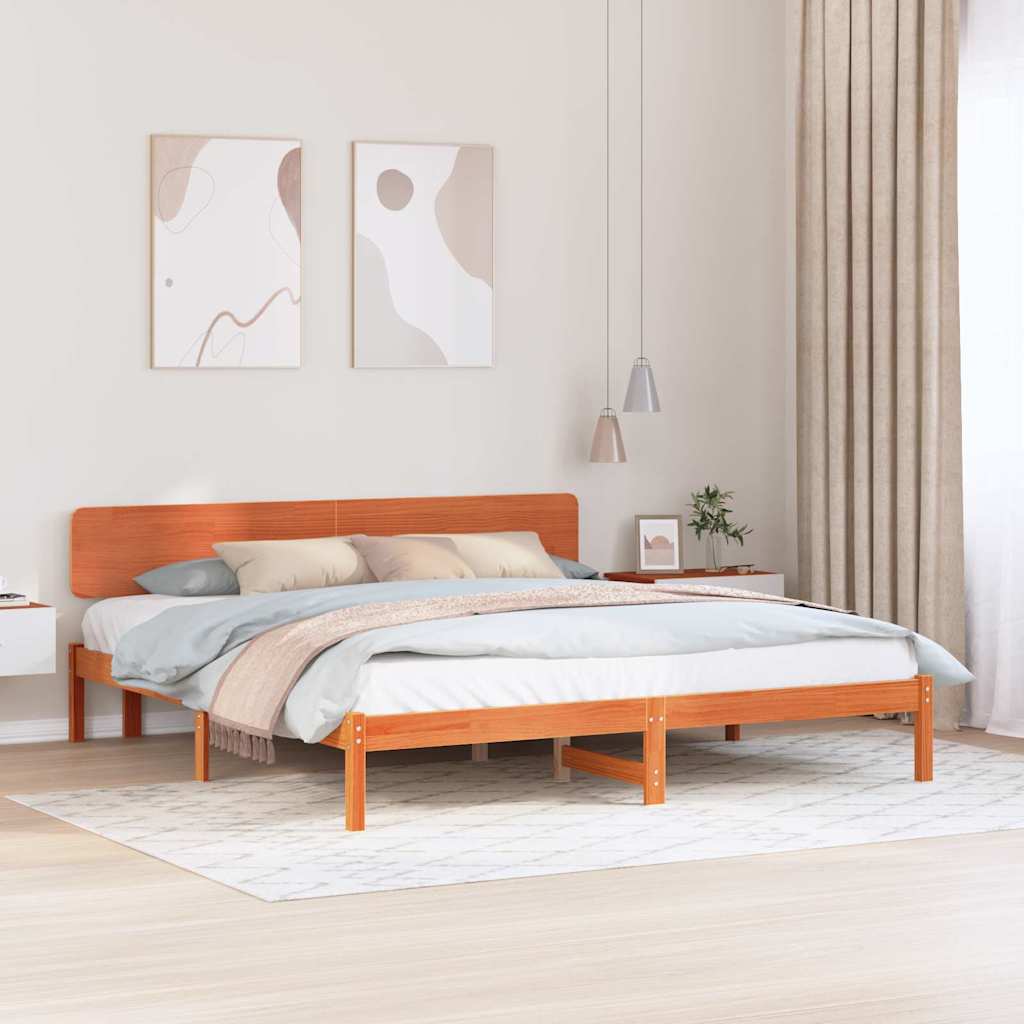 Bed Frame with Headboard Solid Pine Wood Length 200 cm Wax Brown 180 cm