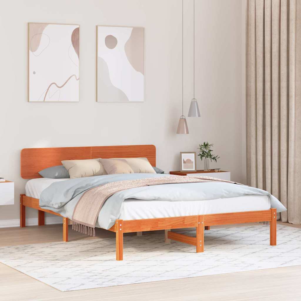 Bed Frame Headboard Solid Pine Wood Length Wax Brown