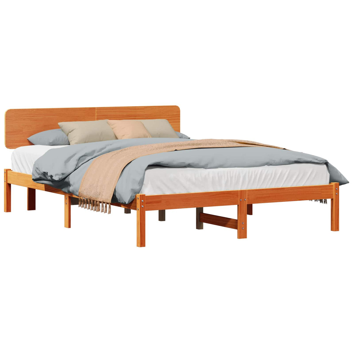 Bed Frame with Headboard Solid Pine Wood Length 200 cm Wax Brown 140 cm