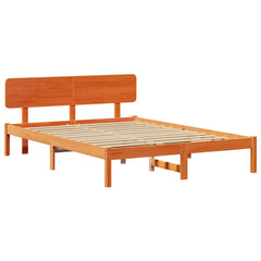 Bed Frame with Headboard Solid Pine Wood Length 200 cm Wax Brown 140 cm