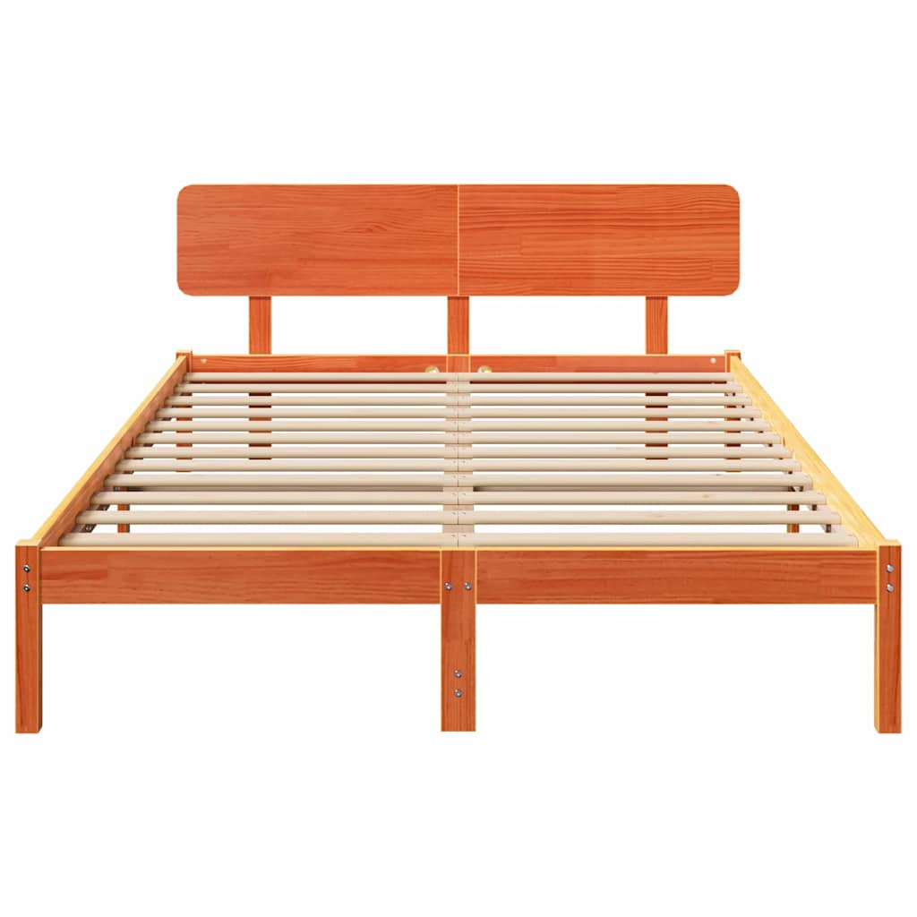Bed Frame with Headboard Solid Pine Wood Length 200 cm Wax Brown 140 cm