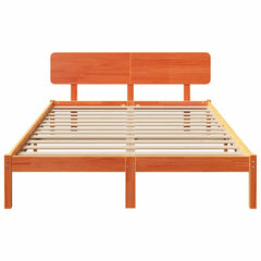 Bed Frame with Headboard Solid Pine Wood Length 200 cm Wax Brown 140 cm