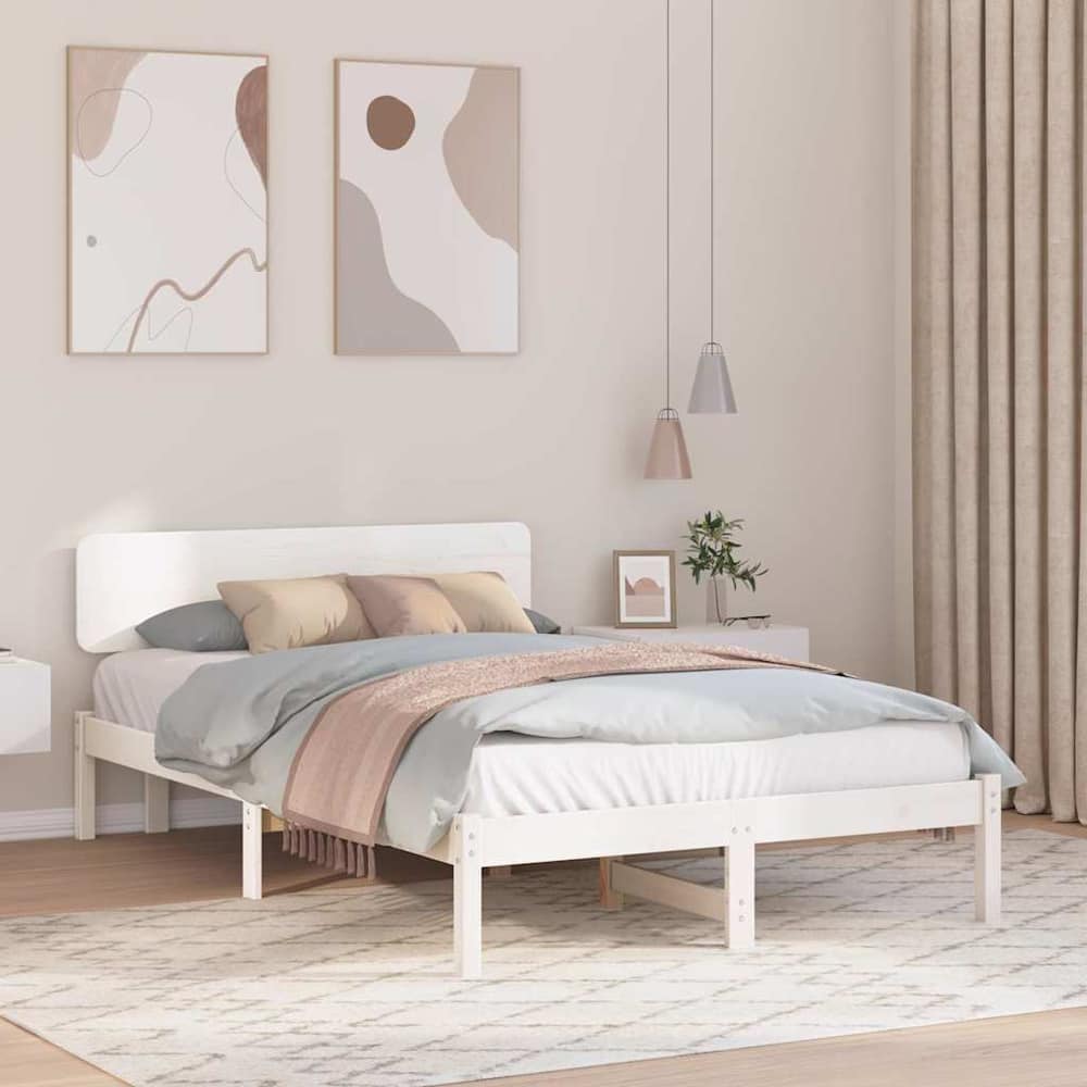 Bed Frame Headboard Solid Pine Wood Length White
