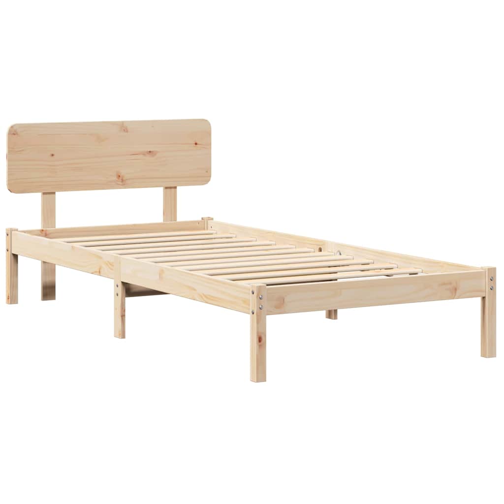 Bed Frame with Headboard Solid Pine Wood Length 200 cm Natural 90 cm