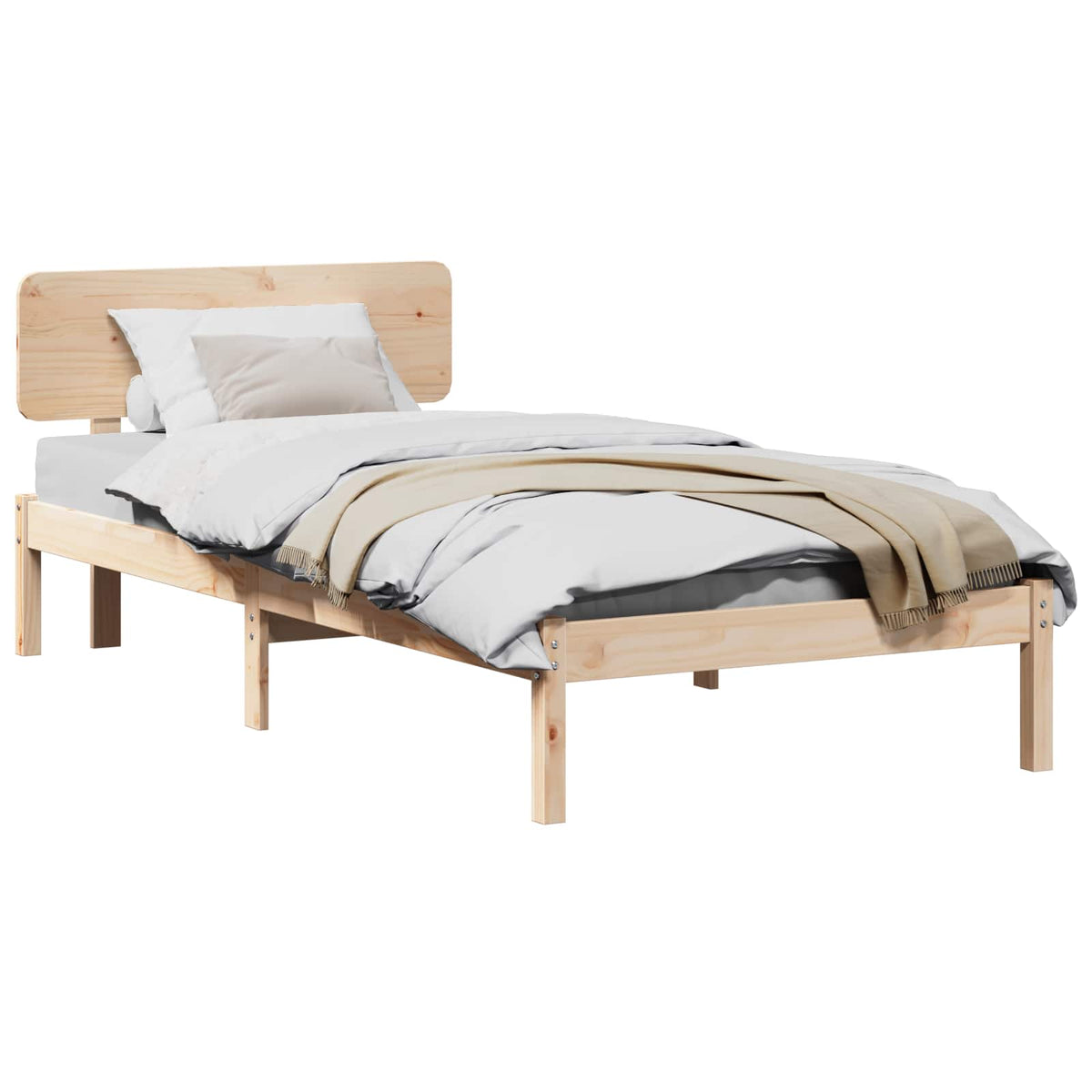 Bed Frame with Headboard Solid Pine Wood Length 200 cm Natural 80 cm