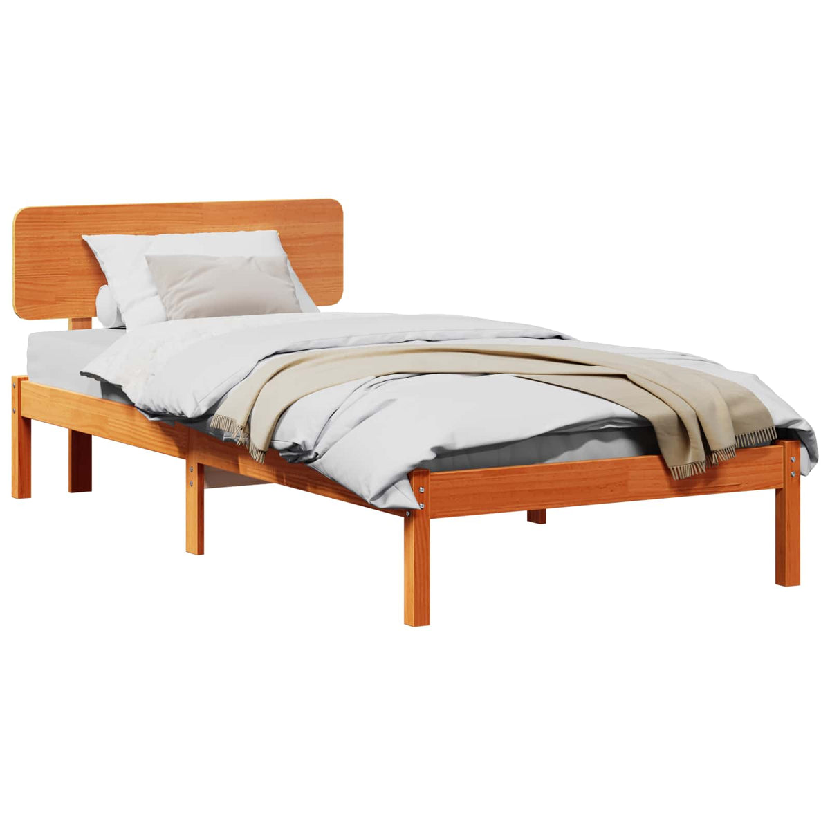 Bed Frame Headboard Solid Pine Wood Length Wax brown