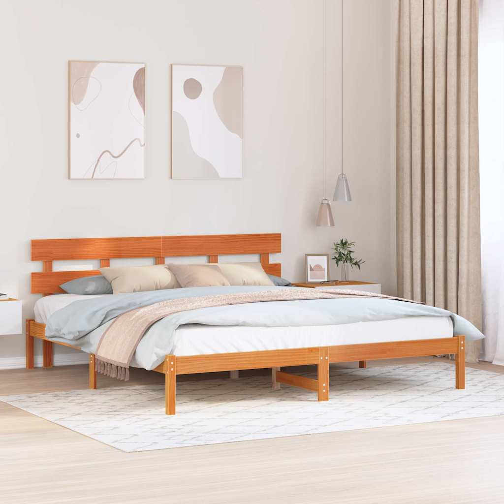 Bed Frame with Headboard Brown Solid Pine wood Length 200 cm Wax Brown 180 cm