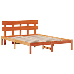 Bed Frame with Headboard Brown Solid Pine wood Length 200 cm Wax Brown 160 cm