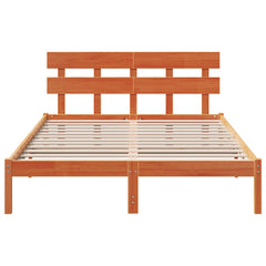 Bed Frame with Headboard Brown Solid Pine wood Length 200 cm Wax Brown 160 cm