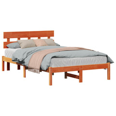Bed Frame with Headboard Brown Solid Pine wood Length 200 cm Wax Brown 120 cm
