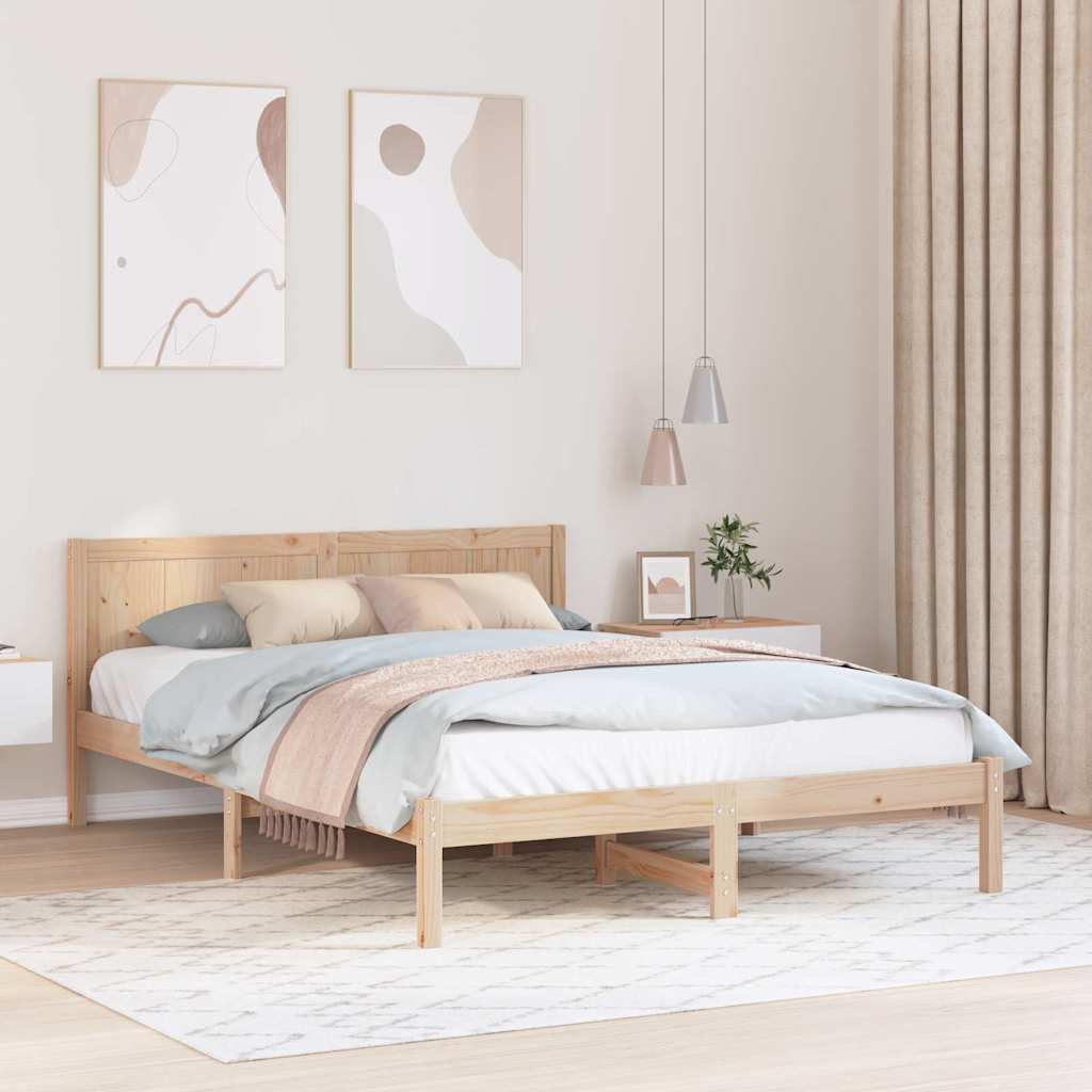 Bed Frame Brown Solid Pine wood Length Natural