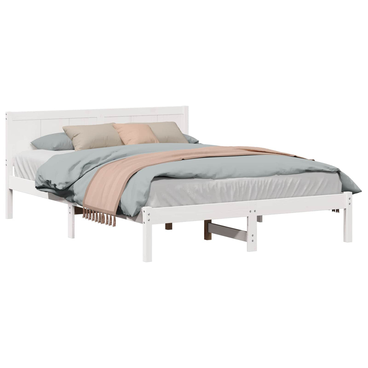 Bed Frame Solid Pine wood Length 200 cm White 140 cm