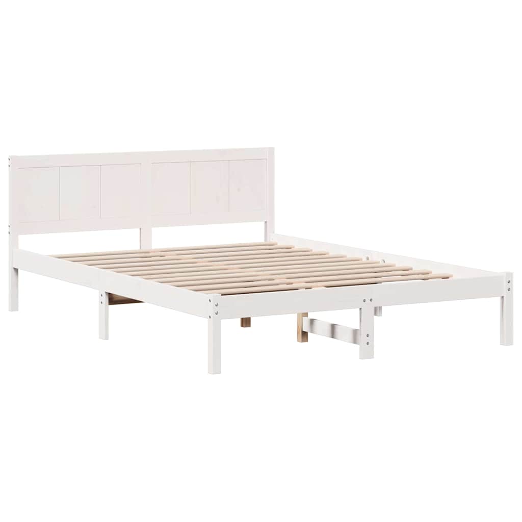 Bed Frame Solid Pine wood Length 200 cm White 140 cm