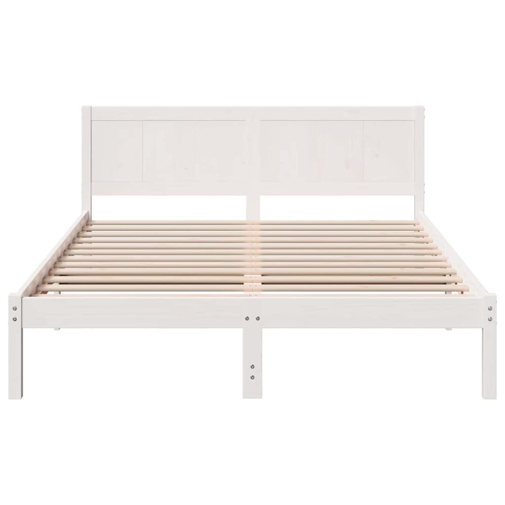 Bed Frame Solid Pine wood Length 200 cm White 140 cm