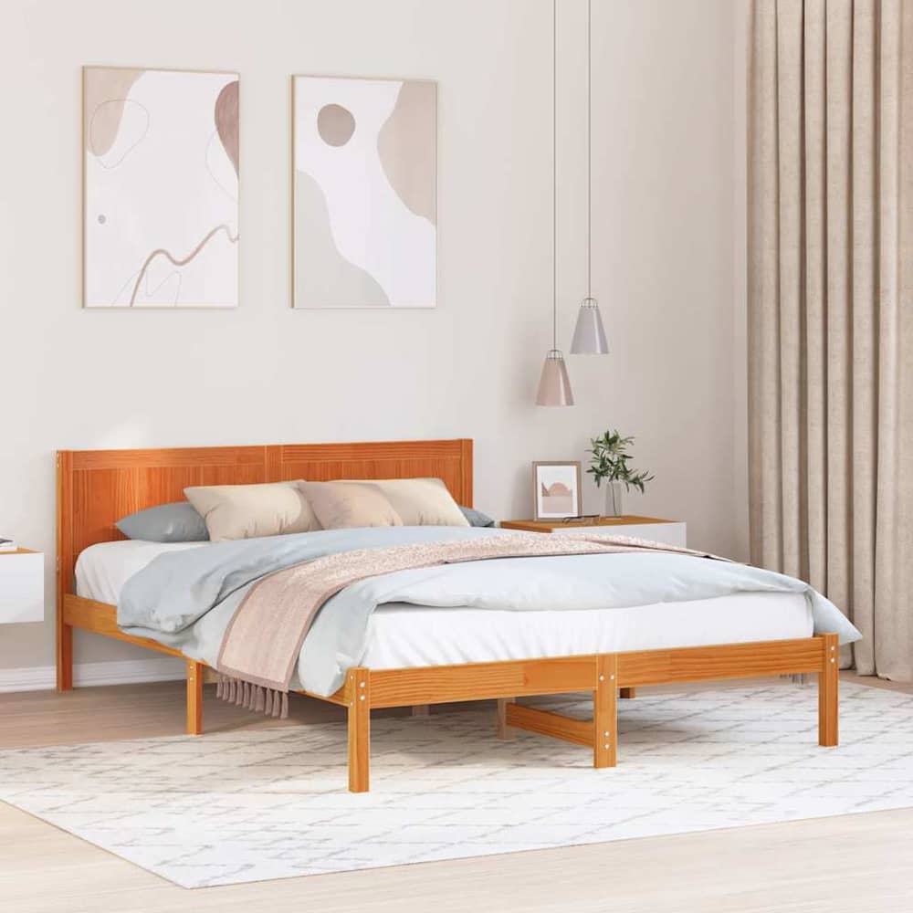 Bed Frame Brown Solid Pine wood Length Wax