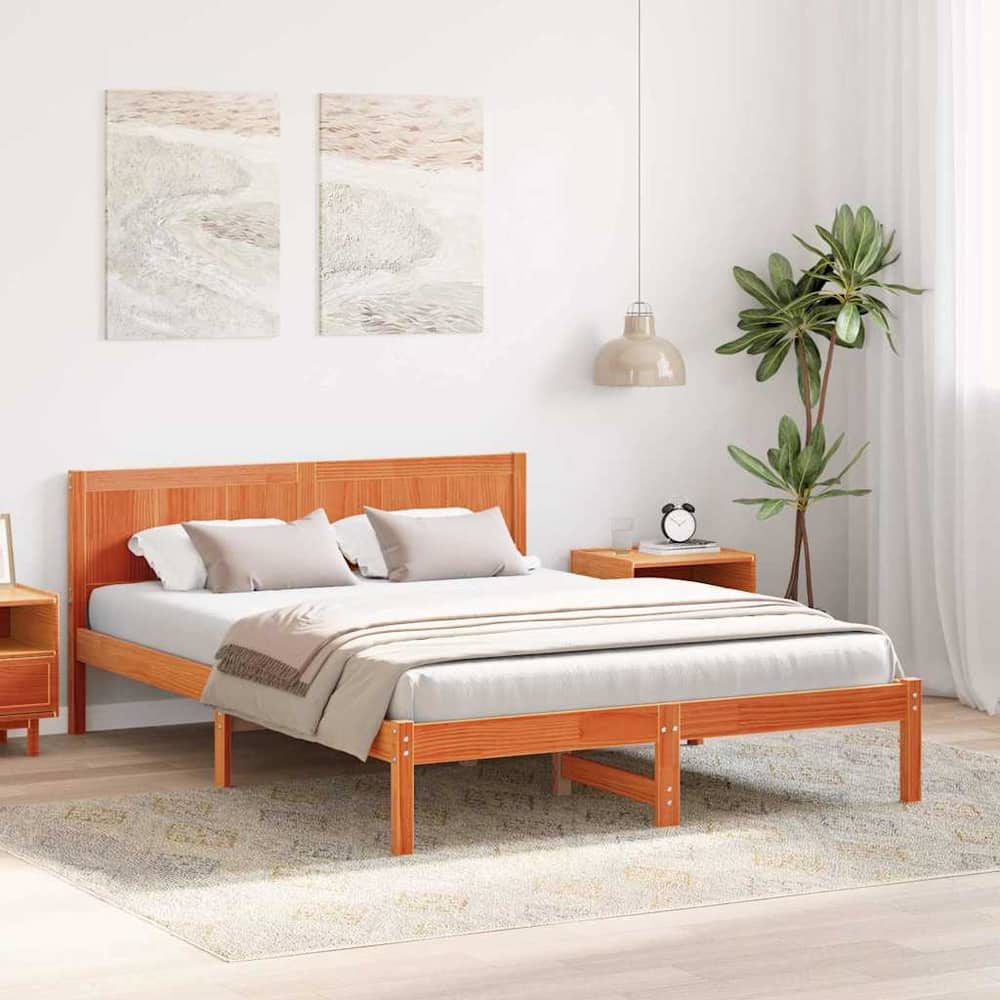 Bed Frame Brown Solid Pine wood Length 200 cm Wax Brown 140 cm