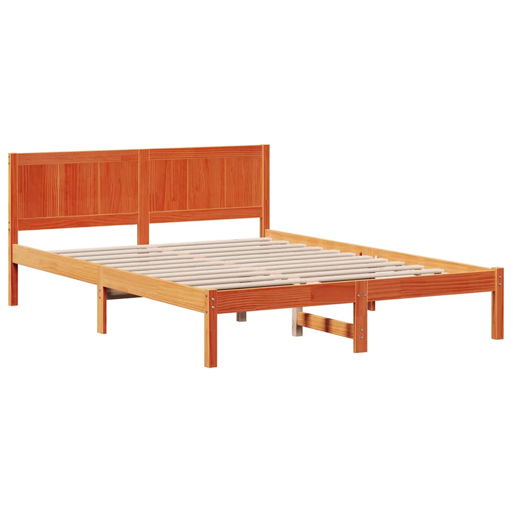 Bed Frame Brown Solid Pine wood Length 200 cm Wax Brown 140 cm