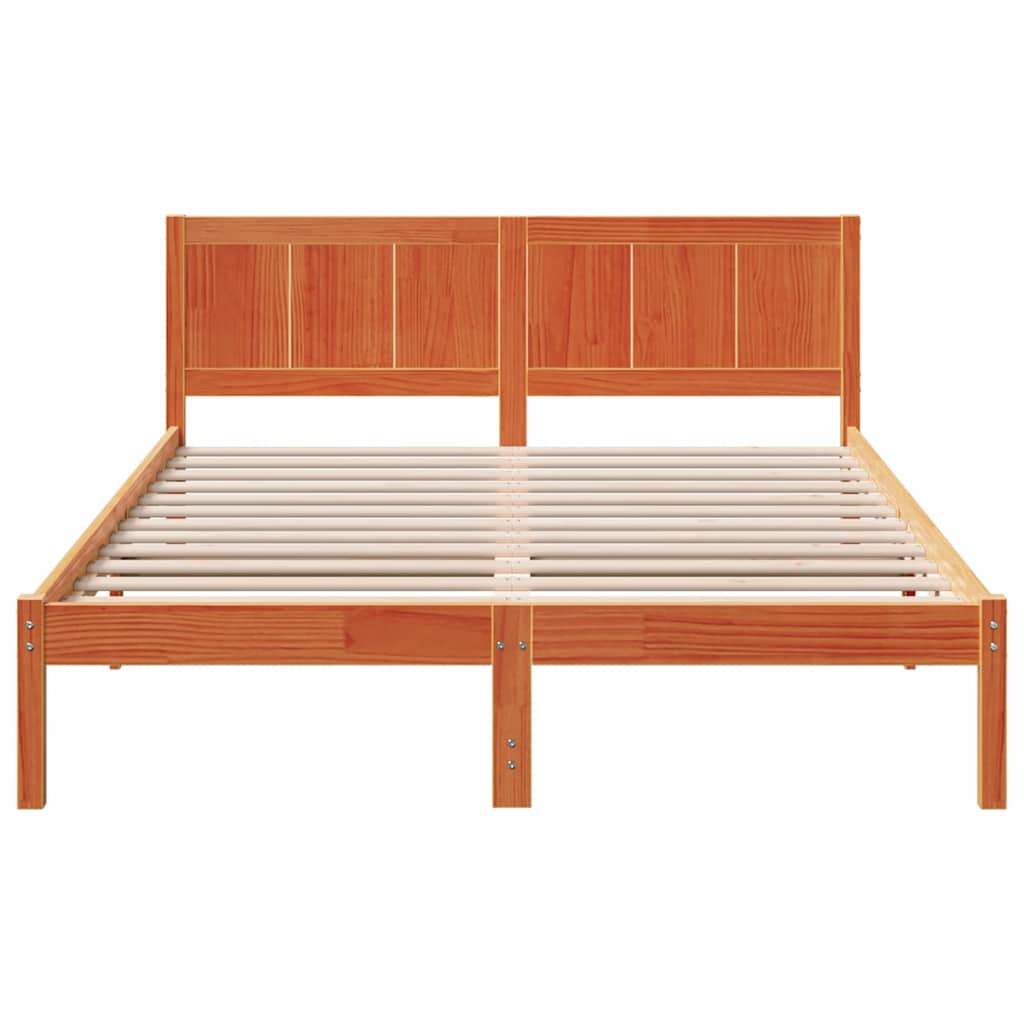 Bed Frame Brown Solid Pine wood Length 200 cm Wax Brown 140 cm