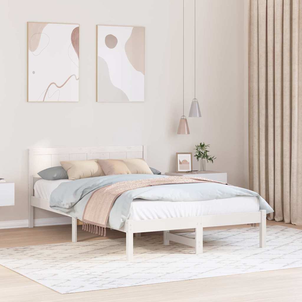 Bed Frame Brown Solid Pine wood Length 190 cm White 135 cm